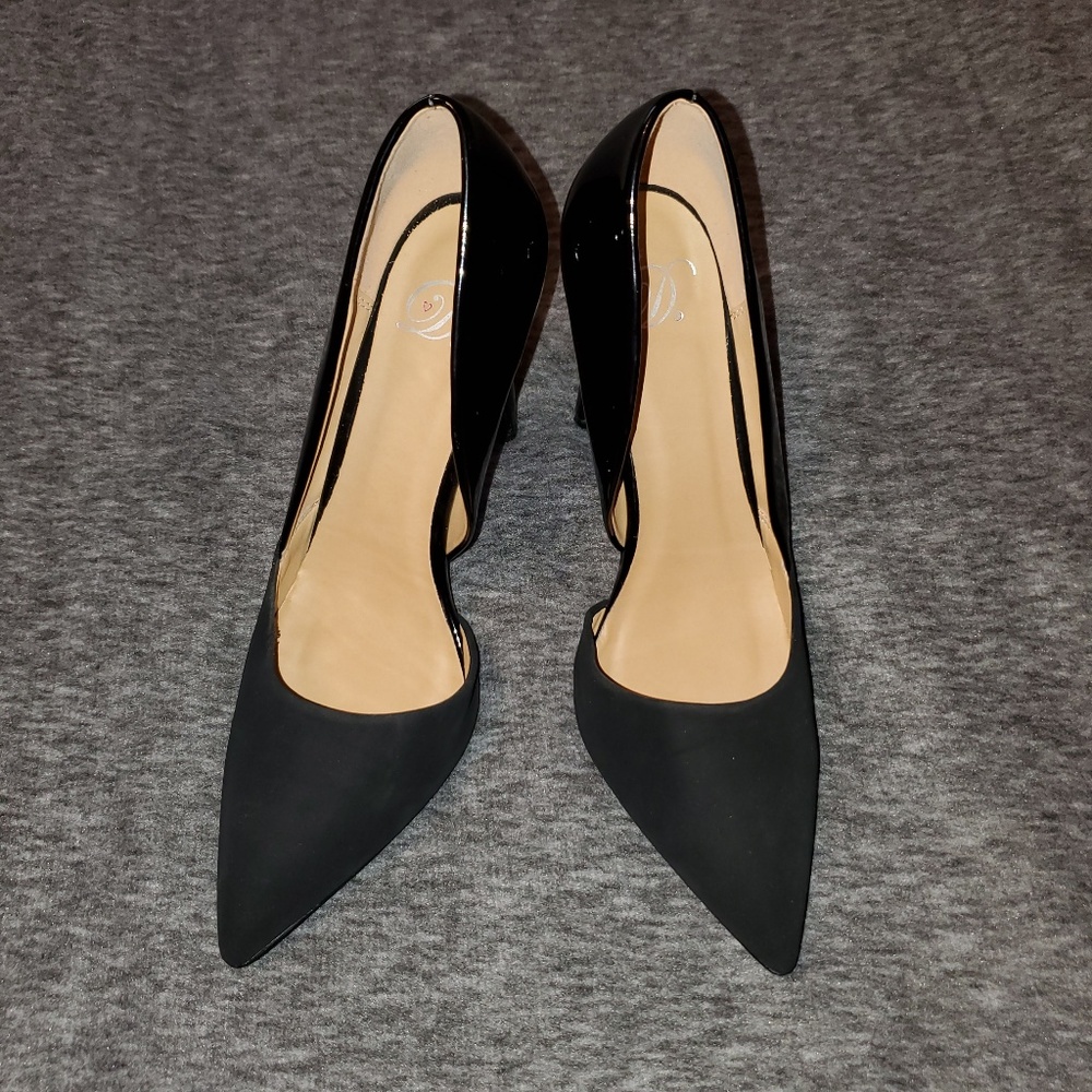 Patent Leather & Faux Suede Heels